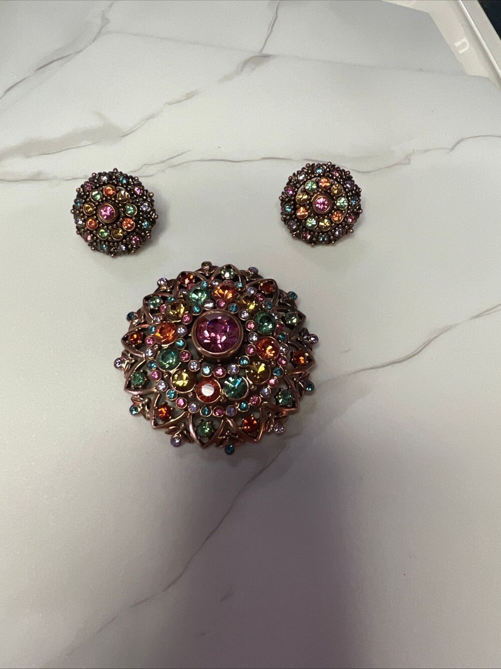Joan Rivers Brilliant Domed Floral Brooch Pin and Clip Earring Set